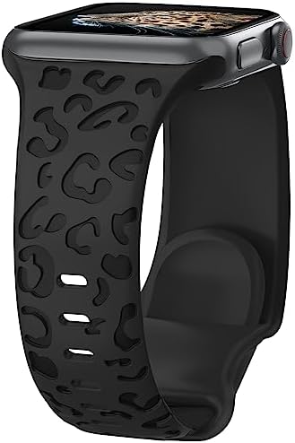 Alibaydoo Leopard Engraved Silicone Watch Band for Apple Watch Band 38mm 40mm 41mm 42mm 44mm 45mm Women Men,Waterproof Cheetah Sport Strap Wristbands for iWatch Series 8 7 6 SE 5 4 3 2 1