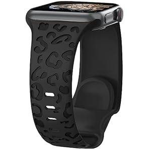 Leopard Engraved Bands for Apple Watch Band 40mm 38mm 41mm 42mm 44mm 45mm Women Men, Cheetah Sport Strap Silicone Waterproof Wristbands for iWatch Series 9 8 7 6 SE 5 4 3 2 1