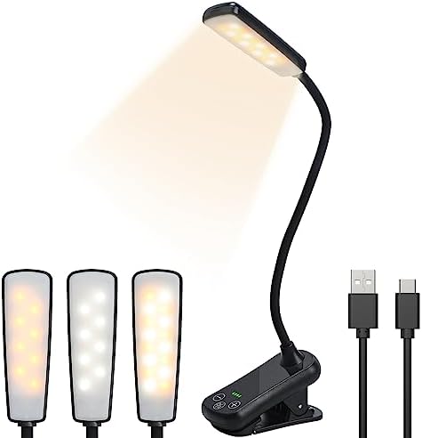 OUSFOT Lampe De Lecture LED Rechargeable - 3 Températures De Couleur, Gradation Continue Tactile, Lumière Ambrée Anti-Fatigue, Lampe à Pince USB Pour Livre, Lit, Bureau