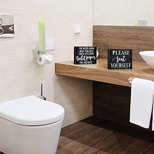 2 Pieces Funny Farmhouse Bathroom Decor You Never Know What You Have Until It's Gone Toilet Paper Sign Please Seat Yourself Sign Humor Toilet Box Plaque For Toilet Decoration, 4 X 5 Inch (Black) #TOP4