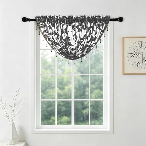 NAPEARL Swag Valance for Windows White Organza Sheer Waterfall Curtain, Rod Pocket Sheer Window Treatment for Bathroom, Kitchen Window Curtains Over Sink, Small Windows (1 Valance, 40 x 17 Inch)