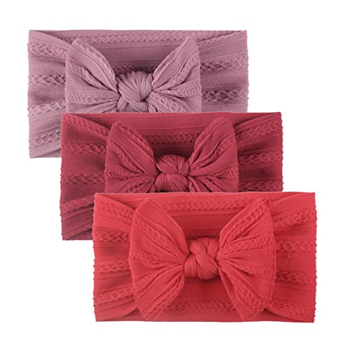 ZHICHUANG Toddler Infant Baby Boys Girls Solid Bow Hairband Headwear Headband Elastics Hair Accessories 3 Pack Tandem Stroller (B, One Size)