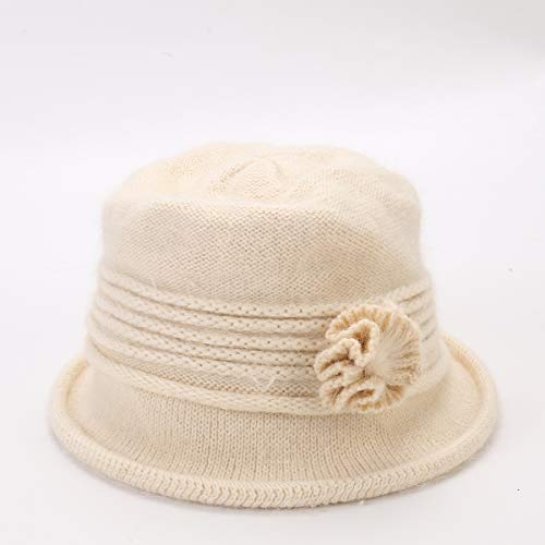 Cysocool Femme Elégante Chapeau en Laine Fleurs Cloche Bonnet Chapeaux d'hiver Chaud Chapeau pour Femmes Filles Bowler Hat avec à Bords Capeline en Tricot – vue 7