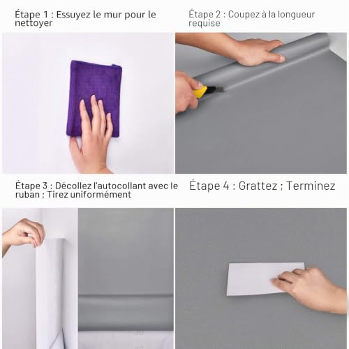 VisitRyl Panneau de décoration auto-adhésif amovible pour cuisine, salle de bain, carrelage, autocollant pour mur autocollant, gris clair, mat 10 x 500 cm – vue 7