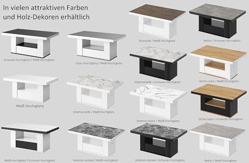 designimpex HM-111 Couchtisch Grau Hochglanz/Weiß Hochglanz ausziehbar höhenverstellbar 120/170cm Schublade modern Wohnzimmertisch Esstisch Beistelltisch Sofatisch platzsparend hochwertig Wohnzimmer – Bild 7