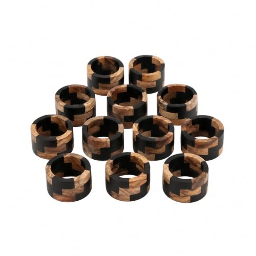ALPHA Living HOME Wooden Napkin Rings Set of 12 Black Natural Holders