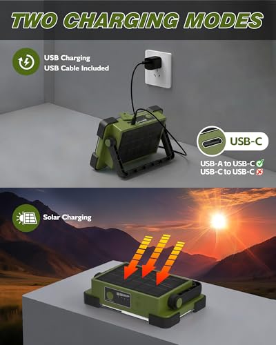 Image of 120W Solar Rechargeable Work Light, Portable Flood Light with Stand, 144 LED 10000LM Led Work Light with 4 Modes, IP66 Waterproof Outdoor Working Light for Emergency Repair Mechanic Camping