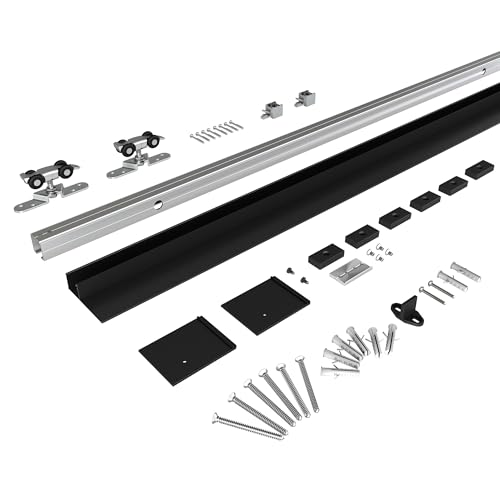 BarnBase 6FT Sliding Barn Door Hardware, Low Clearance Aluminium Alloy Box Rail Hardware for Wooden Barn Door, Interior Barn Door Track, Easy to Install, Black