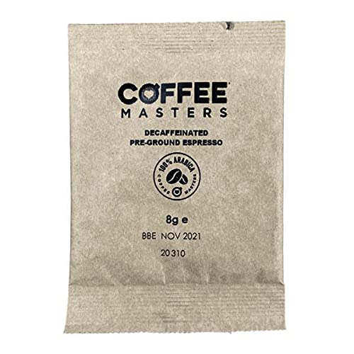 Coffee Masters Decaf Ground Coffee Espresso Sachets - Decaffeinated Beans 100 Pack Single Shot Portions For Barista Machine