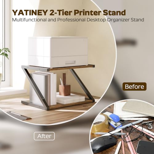 YATINEY Desktop Printer Stand, 2-Tier Printer Table with Storage Shelf, Under Desk Printer Stand for Office, Open Organizer Shelf, Easy Assembly, Rustic Brown PS02BR by YATINEY - Image 6