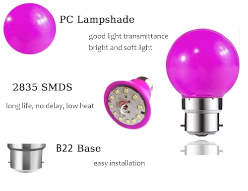 ZFQ 10 Pack B22 Bayonet Colored LED Light Bulbs 2W G45 Golf Ball Mini Globe Bulb Lighting Bulbs,Purple for Outdoor Indoor String Patio Garden Party Christmas - Image 4