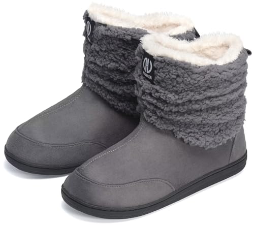 GURGER Chausson Montant Femme Hiver Fourrure Chaussons Bottes Homme Peluche Pantoufles Chaussons Bottines Doublé Chaud Slipper Boot Taille 36 37 Gris