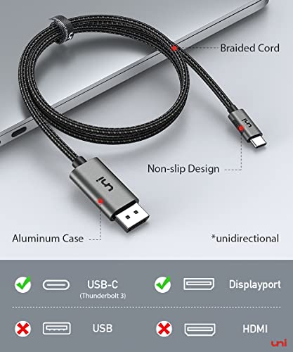 Image of uni USB C to Displayport Cable 10ft, (4K@60Hz, 2K@165Hz), Sturdy Aluminum USB Type-C to DisplayPort Cable [Thunderbolt 3 /4 Compatible] for MacBook Pro /Air, iPad Pro 2021