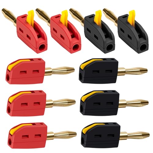 Bananenstecker 4mm,10 St&uuml;ck Bananenstecker Lautsprecher, 32A Banana Plug, Bananenstecker Konverter f&uuml;r Kabel Boxen Endstufen Receiver Stereoanlagen, 5 Schwarz 5 Rot