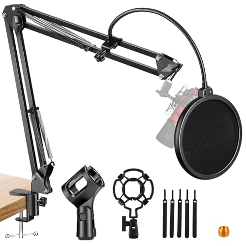 YFFSFDC マイクアームスタンド 金属製ダブルスプリング対応 コンデンサーマイク ダイナミックマイク用 卓上ブームアーム 360°調整可能 配信・録音・カラオケに最適 9点セット