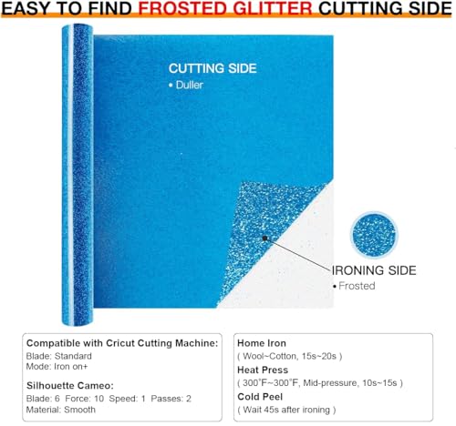 Image of HTVRONT Glitter HTV Heat Transfer Vinyl Roll - 10 inch x 8ft Sky Blue Glitter HTV Vinyl for T-Shirts, Sky Blue Glitter Iron on Vinyl for All Cutter Machine - Easy to Cut & Weed for Heat Vinyl Design