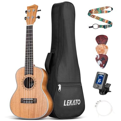 LEKATO 23 Inch Ukulele Kit for Adults Concert Ukulele Mahogany Hawaii Ukulele Set with Gig Bag/Tuner/Picks/Strings/Strap, Gift for Beginner