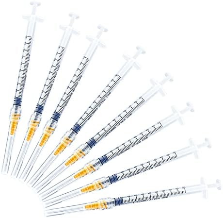 50Pack 1ml Luer Lock Syringes with 25G Needles,Disposable Sterile Syringe for Scientific Labs and Dispensing Multiple Uses Measuring Syringe Tools