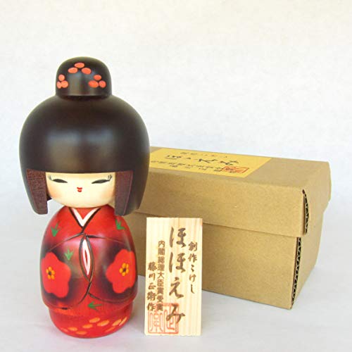 Usaburo Kokeshi Hohoemi Traditional Japanese Dolls, Red - Image 3