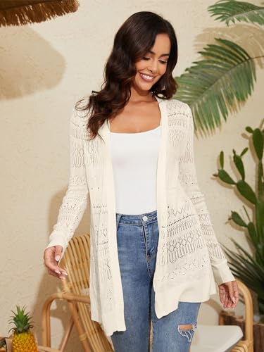 Spicy Sandia Women's Lightweight Shrugs Crochet Bolero Sweaters Tie Front 3/4 Sleeve Cropped Cardigan for Spring Summer3