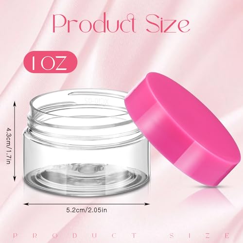 Image of Patelai 4 Pcs Plastic Jars Wide Mouth with Lids,1 Ounce,Pink | Travel Size for Creams Oils, Clear Round Storage Cosmetics Containers, Leak Proof Screw on Lids for Makeup Beauty DIY