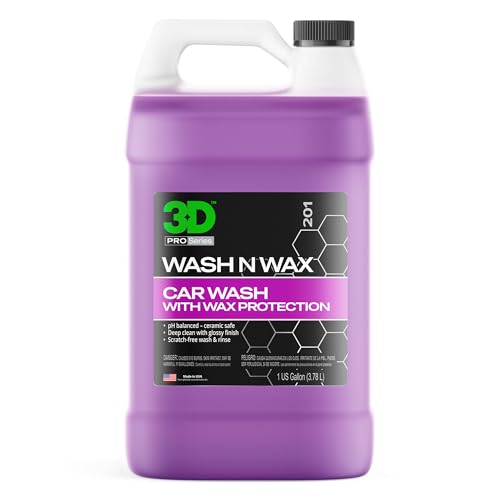3D Wash N Wax Car Wash Soap – pH Balanced, Easy Rinse, Scratch Free Soap with Wax Protection – 1 Gallon