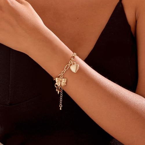 YUJIE Gold Ocean Charm Bracelet with Sea Shell, Starfish & Seahorse Pendant- Boho Beach Themed Adjustable 14K Gold Plated Link Chain Bracelets for Women Vacation Hawaiian Summer3
