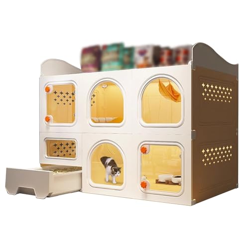 Cage à chats à 2 niveaux avec litière intégrée et grand rangement pour chatons