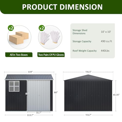 Image of DAUSOLA 10x9.87 FT Outdoor Storage Shed, Large Metal Tool Sheds with Updated Frame Structure and Lockable Doors, Garden Shed for Backyard Garden Patio Lawn, Grey