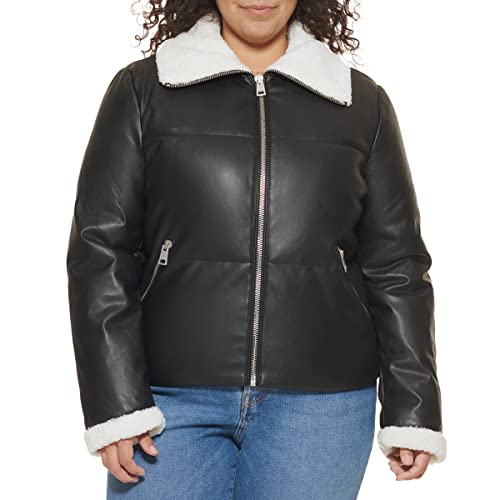 Levi's Women's Breanna Puffer Jacket (Standard And Plus Sizes), Black Faux Leather, Medium #TOP1