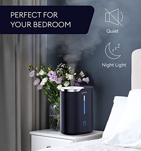 GENIANI Top Fill Humidifiers for Bedroom with Essential Oil Diffuser 4L, Smart Humidifiers for Home, Large Room, Baby & Indoor Plants, Cool Mist Ultrasonic Quiet Air Humidifier, Night Light (Black)