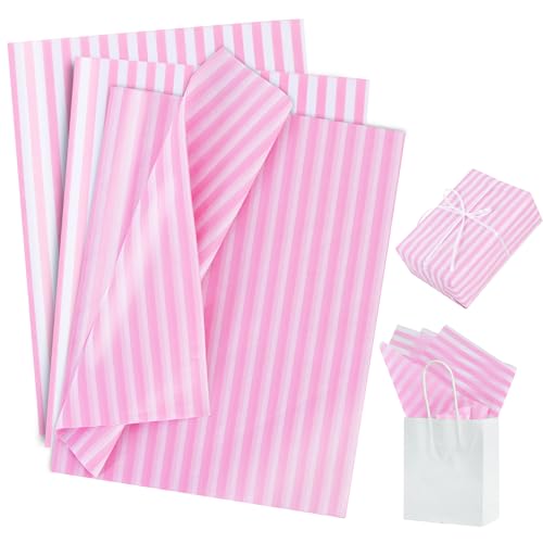 BEISHIDA Light Pink Pin Stripe Tissue Paper Bulk,Wrapping Tissue Paper for Gift Bags, 14 x 20 Inch Gift Wrap for Valentines Wedding Easter Birthday DIY Crafts Holiday Flowers-30 Sheets