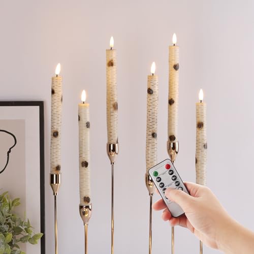 Eywamage Birch Bark LED Taper Candles with Remote, Battery Operated