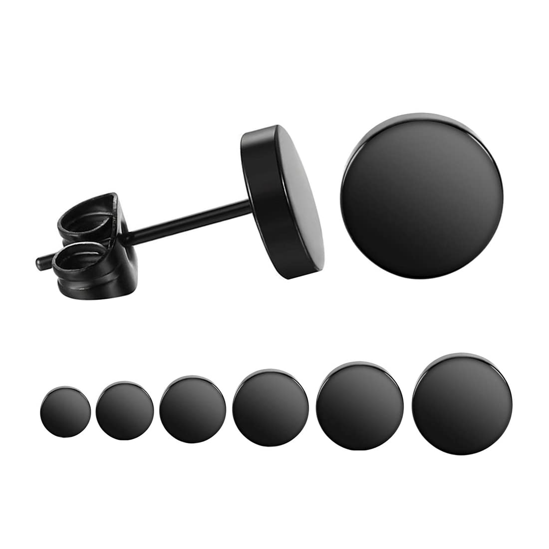 BEYEQCEZ6 Pares Acero Inoxidable Pendientes Para hombres y Mujeres Negro Redondos 3-8mm Set Pendientes, Pendientes de Acero Inoxidable, Pendientes para Hombre Pendientes Redondos Hombre Pendientes Pequeños