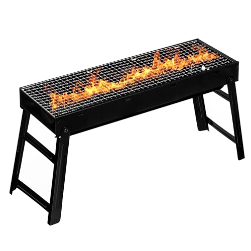 Gardenised Portable Standing Charcoal Grill Foldable Stainless Steel BBQ for Camping Backyard Tailgating Hiking Picnic Travel Beach Party Garden Gathering Poolside Cooking Skewers & Outdoor Barbecue