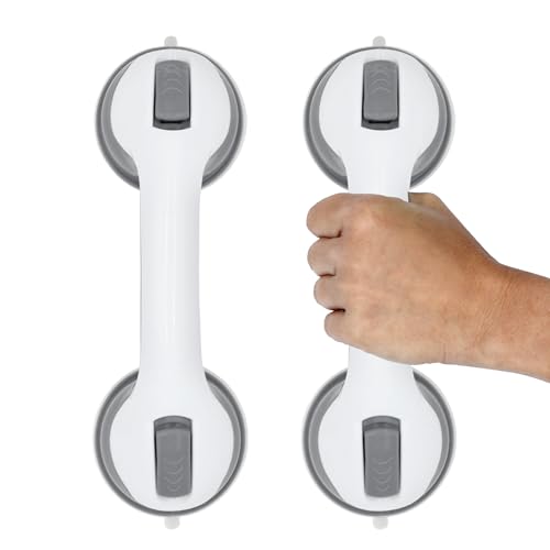Maniglia per bagno con ventosa, portata 120 kg, 2 pezzi, maniglia di sicurezza per doccia con chiusura rapida, per anziani e vasche da bagno, senza foratura, antiscivolo