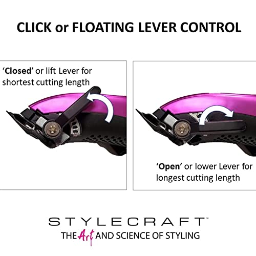 StyleCraft Ergo Professional Microchipped Magnetic Clipper with 5 Guards, Charging Stand, and 3 Customizable Colored Lids (Black, Pink, Blue)