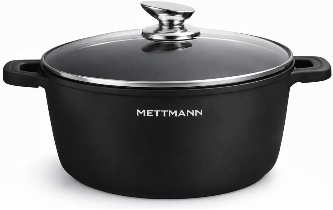 Marmite Faitout Grande Capacité 36 cm en Fonte d’Aluminium Revêtement Céramique Antiadhésif Effet Pierre Compatible Tous Feux dont Induction Couvercle en Verre Trempé Sans PFOA