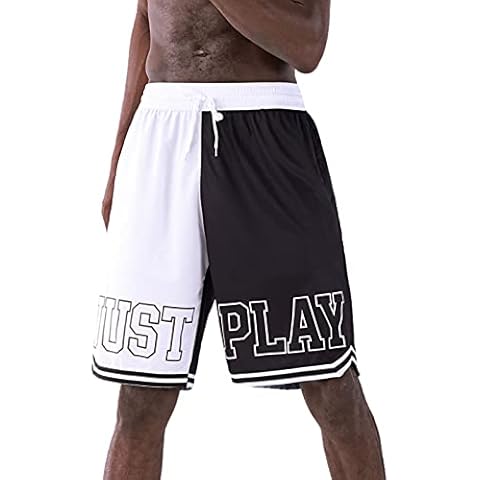 Auyz Basketball Shorts for Men Black and White Lightweight Athletic Running Workout Shorts with Pockets Drawstrings-Blackwhite-L Cover