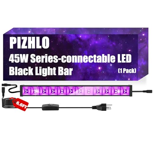 Image of 1 Pack 45W Series-connectable LED Black Light Bar, Scalable Blacklight with 6.6ft Cord+Switch, Each Light Up 26x26ft Glow in The Dark for Halloween Party Birthday Body Paint Fluorescent Poster