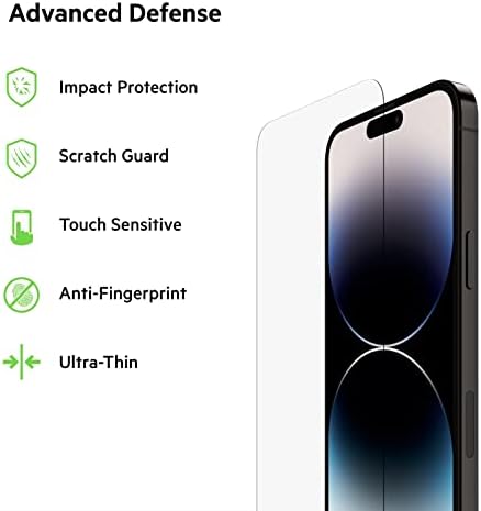 Belkin TemperedGlass iPhone 14 Pro Max screen protector, easy bubble free application with included EZ-Frame for installation, 9H hardness tested, scratch resistant screen protector
