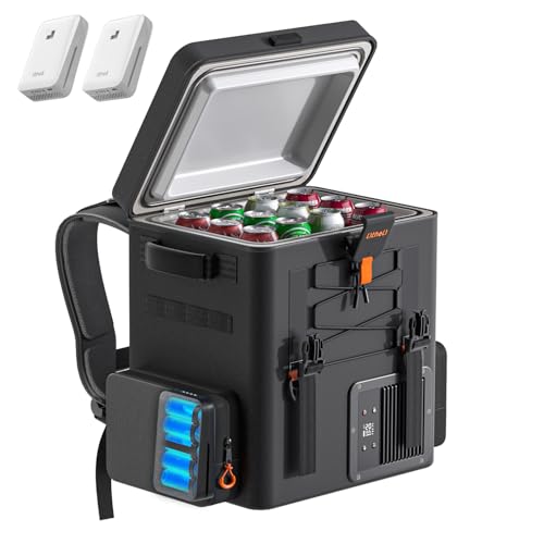 LiTHELi Frozen Pack 12V Car Refrigerator, 21QT/20L Portable Electric Cooler with 2 Batteries, -4~68℉ Travel Fridge Freezer for Camping, Road Trips, RV, Boat, Boating & Beach (SE Grey)