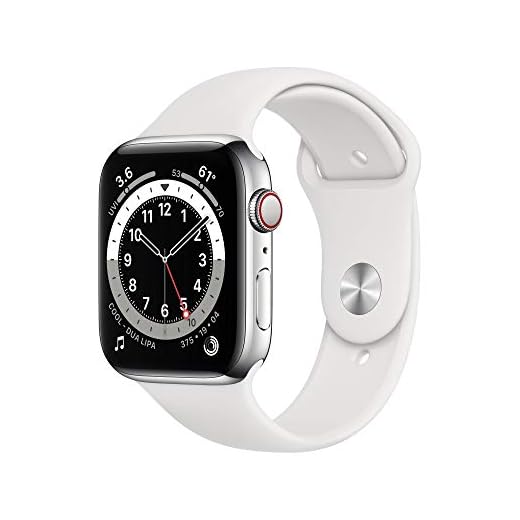 Apple Watch Series 6 (GPS + Cellular) • 44 mm rostfri stålboett silver • sportband vit – standard