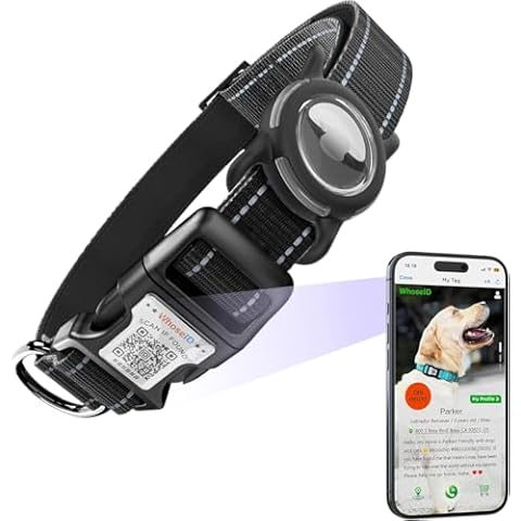 Airtag Dog Collar with QR Code, Reflective Dog Collar with Airtag Holder, Soft Padded & Safety Locking Buckle Adjustable Dog Collar for Large Dogs Cover