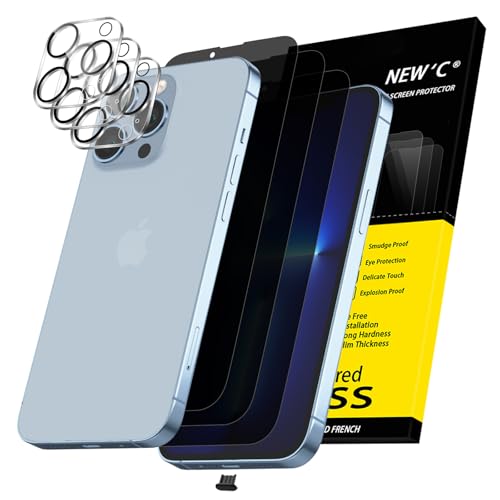NEWC 3x Privacy for iPhone 13 Pro Screen Protector (6.1 inches)+ 3x Camera Lens Protector Sensor Protection Case Friendly Tempered Glass Film + Dust Plug- Enhanced Privacy Angle of 28 Degrees
