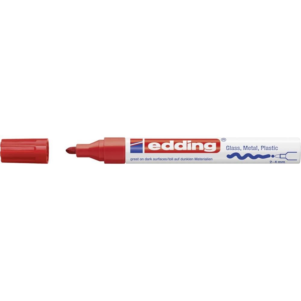 edding 750 marcador de tinta opaca brillante - rojo - 1 rotulador - punta redonda 2-4 mm - rotulador brillante efecto lacado para vidrio, piedras, madera, plástico, papel - color permanente