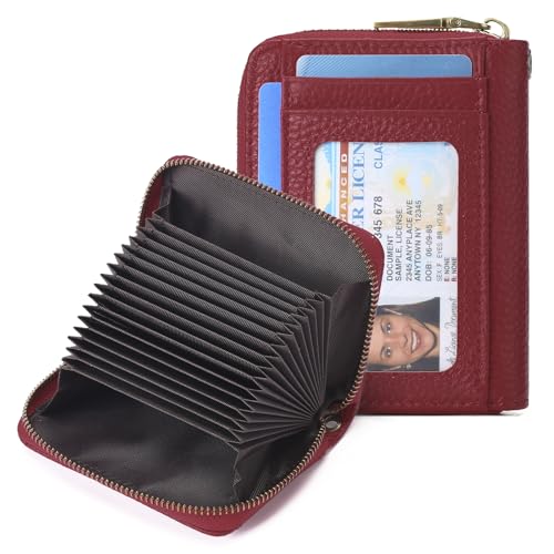 Image of GAEKEAO Credit Card Holder Wallet for Women RFID Blocking Small Genuine Leather Card Case with Coin Pocket ID Window