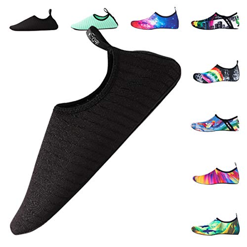 DoGeek Water Shoes Womens Mens and Kids Aqua Shoes Barefoot Quick-Dry Aqua Socks for Beach Swim Surf Yoga Exercise (EU(36-37)=US(5.5-6.5) M Women/(5-5.5) M Men, Pure Black)
