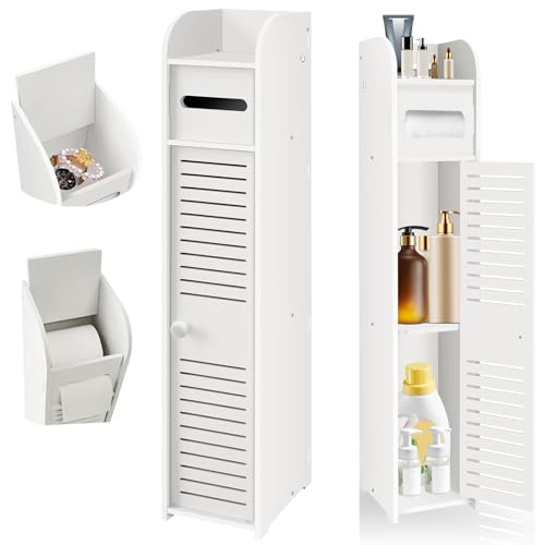 Lucn 4 Tier Bathroom Cabinet Shelf Slim Toilet Free Standing Cupboard Storage Racking