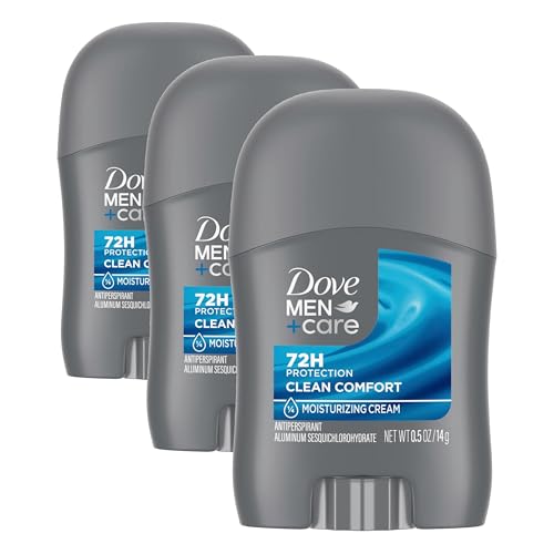 DOVE MEN + CARE Antiperspirant Deodorant Stick Clean Comfort 72-Hour Sweat & Odor Protection Antiperspirant for Men With 1/4 Moisturizing Cream 0.5 oz,(Pack of 3)